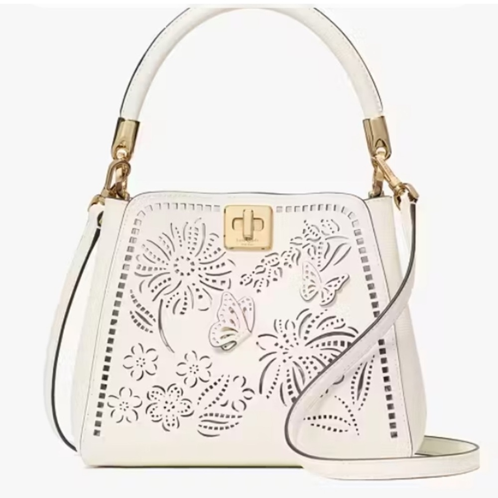 Kate Spade White Floral Cutout Shoulder Bag